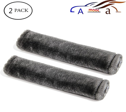 Amooca Soft Faux Fur Universal Fit Seatbelt Cover Car Truck SUV Airplane Seat Belt Shoulder Pad for Carmera Backpack Straps Neck Cushion Protector 2 Pack 10.5in Dark Gray