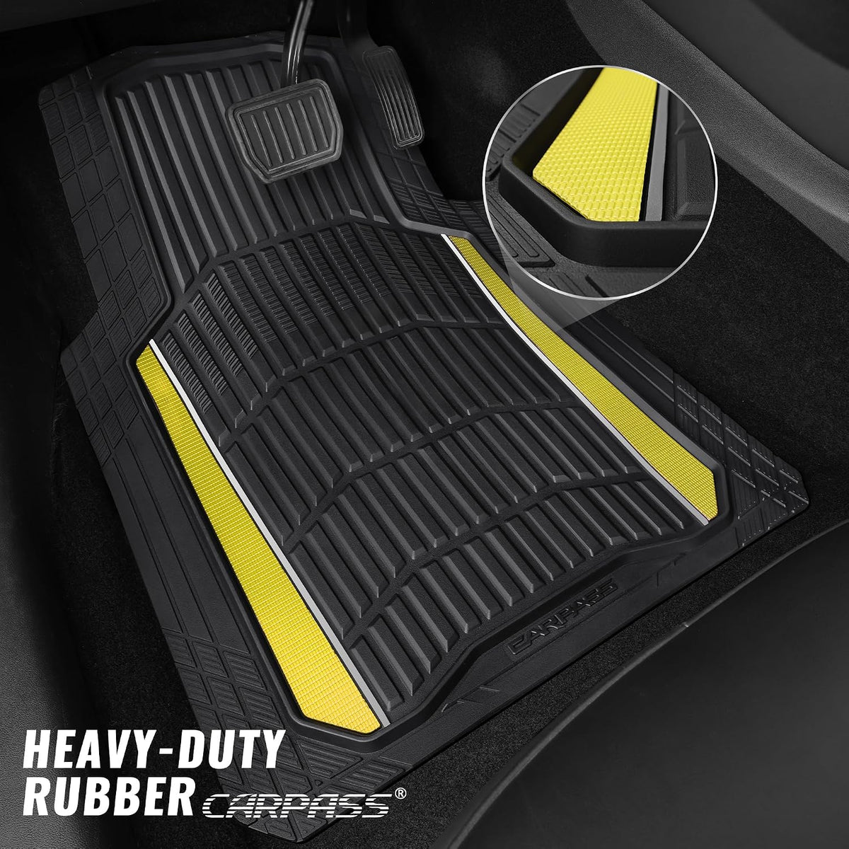 CAR PASS Heavy Duty Rubber Car Floor Mats, Deep Waterproof Car Floor Mats All Weather, Aluminum Film Floor Mats for Cars Non-Slip Universal Trim to Fit for SUVs Trucks Sedans Vans, Black Grey Metallic