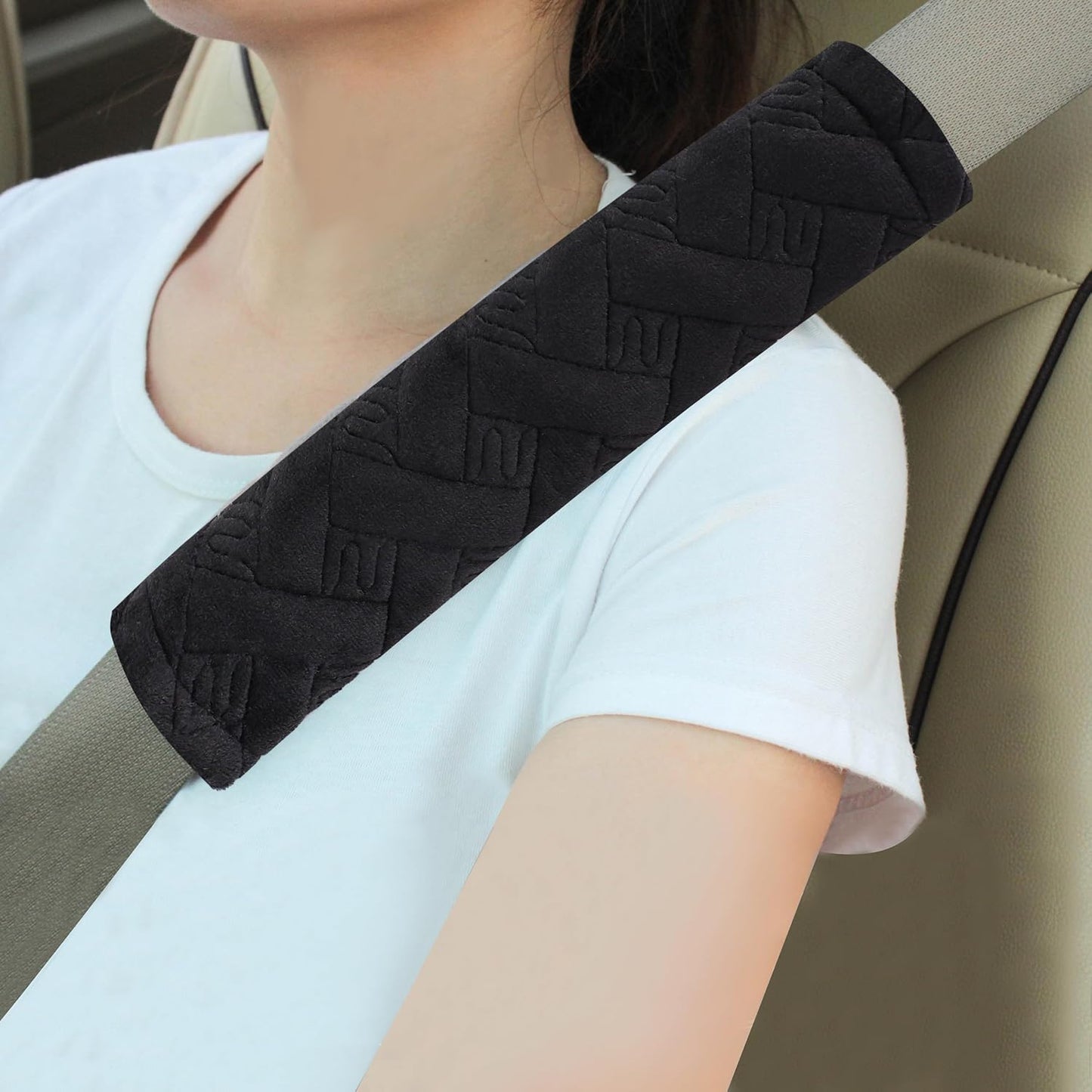 Amooca Soft Auto Seat Belt Cover Seatbelt Shoulder Pad 2 PCS for a More Comfortable Driving Compatible with All Cars and Backpack Black
