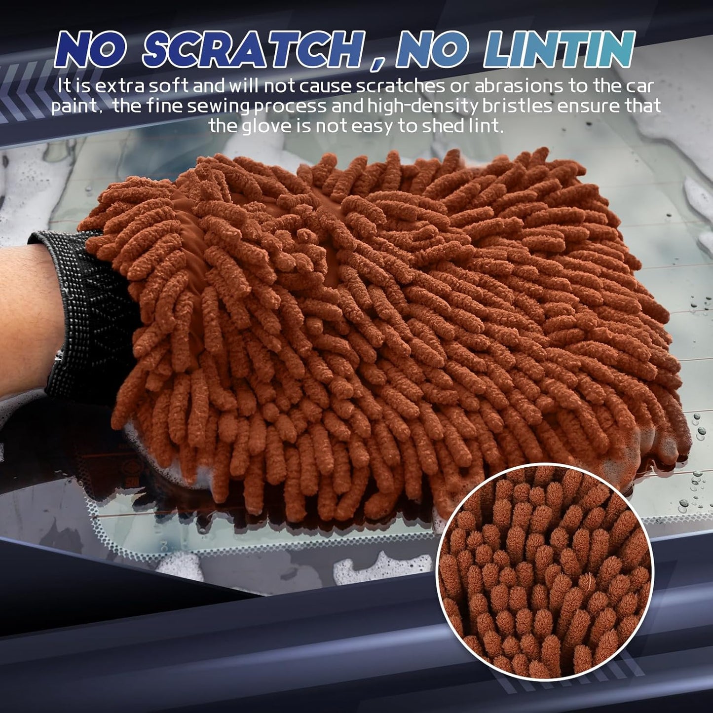 wuyaoyao 2PCS Car Wash Mitt, 10.14"×7.12" Chenille Microfiber Car Wash Mitts, Scratch-Free & Lint-Free, Absorbent Double Sided Clean Glove for Cars Cleaning, Auto Cleaning Supplies (Orange)
