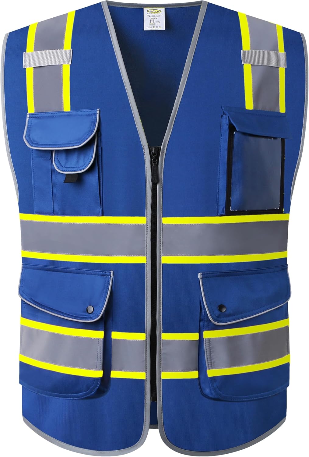 JKSafety 9 Pockets Class 2 High Visibility Zipper Front Safety Vest With Reflective Strips,Meets ANSI/ISEA Standard (Large, 150-Yellow) - Colors B