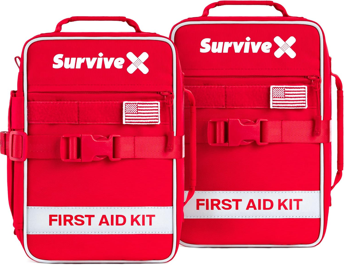 SurviveX Large First Aid Kit for Car, Travel & Home - Emergency Kit for Hiking, Camping, Backpacking and Outdoors - Includes Zip Stitch Wound Closure Strips