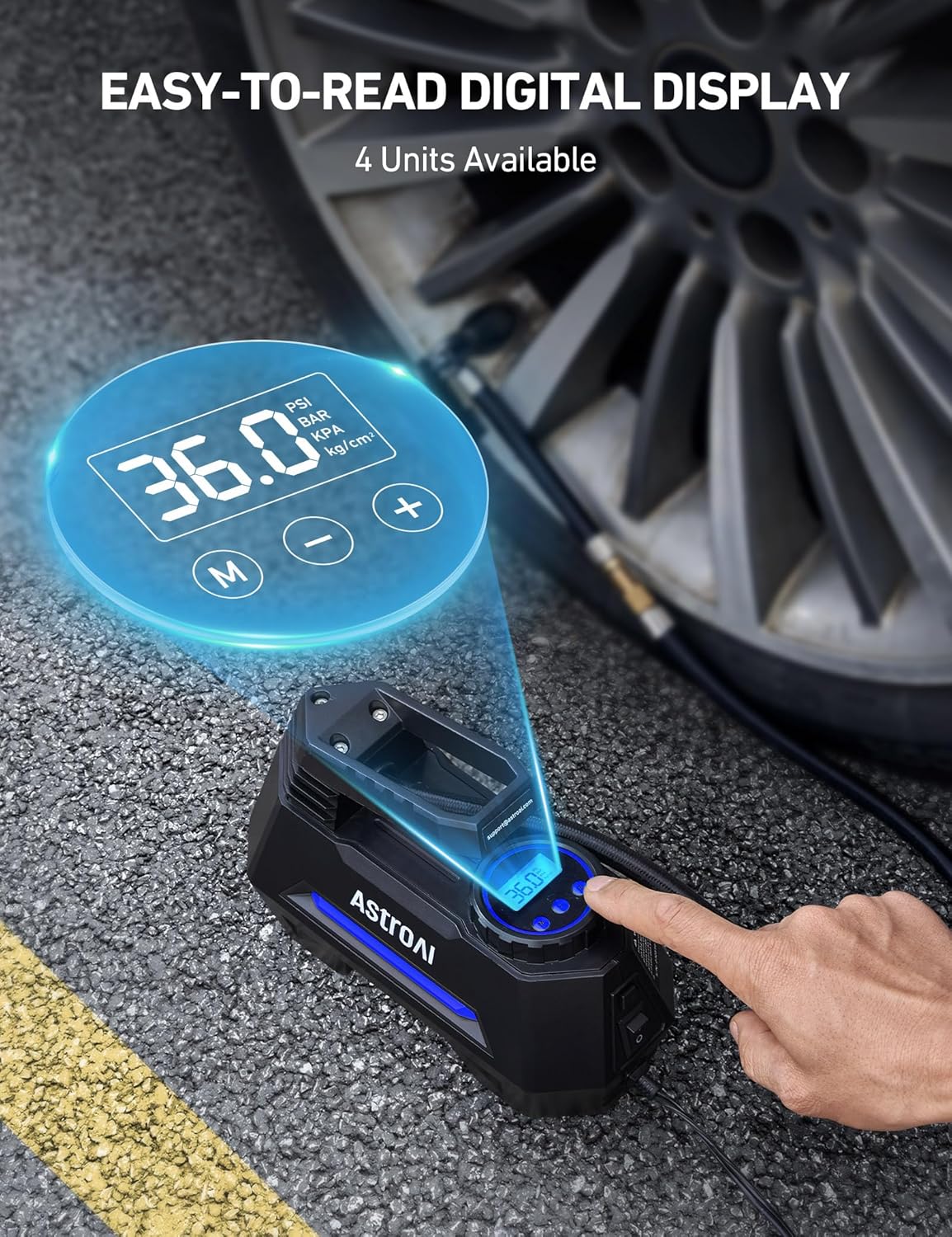 AstroAI AIRUN H Tire Inflator Portable Air Compressor,Fast Inflation Electric Air Pump for Car Tires-Car Accessories,9.8Ft Cord-12VDC-Powered Auto Shut-Off with Digital Pressure Gauge,LED Light,Yellow