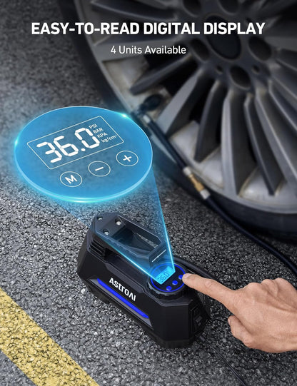 AstroAI AIRUN H Tire Inflator Portable Air Compressor,Fast Inflation Electric Air Pump for Car Tires-Car Accessories,9.8Ft Cord-12VDC-Powered Auto Shut-Off with Digital Pressure Gauge,LED Light,Yellow