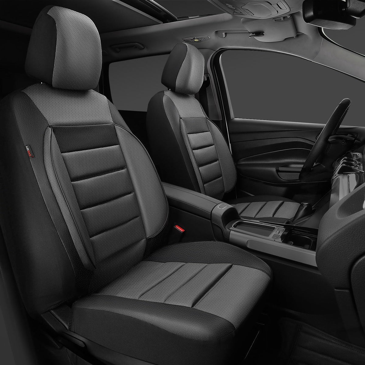 CAR PASS Faux Leather Car Seat Covers Front Seats Only, 3D Foam Support Car Seat Covers, Universal fit for Trucks Vans SUVs Sedans Automotive Comfortable, Airbag Compatible 2 Pieces Front Solid Black