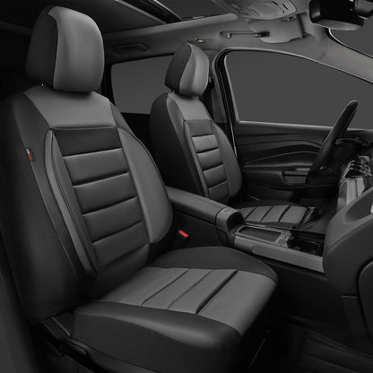 CAR PASS Faux Leather Car Seat Covers Front Seats Only, 3D Foam Support Car Seat Covers, Universal fit for Trucks Vans SUVs Sedans Automotive Comfortable, Airbag Compatible 2 Pieces Front Solid Black