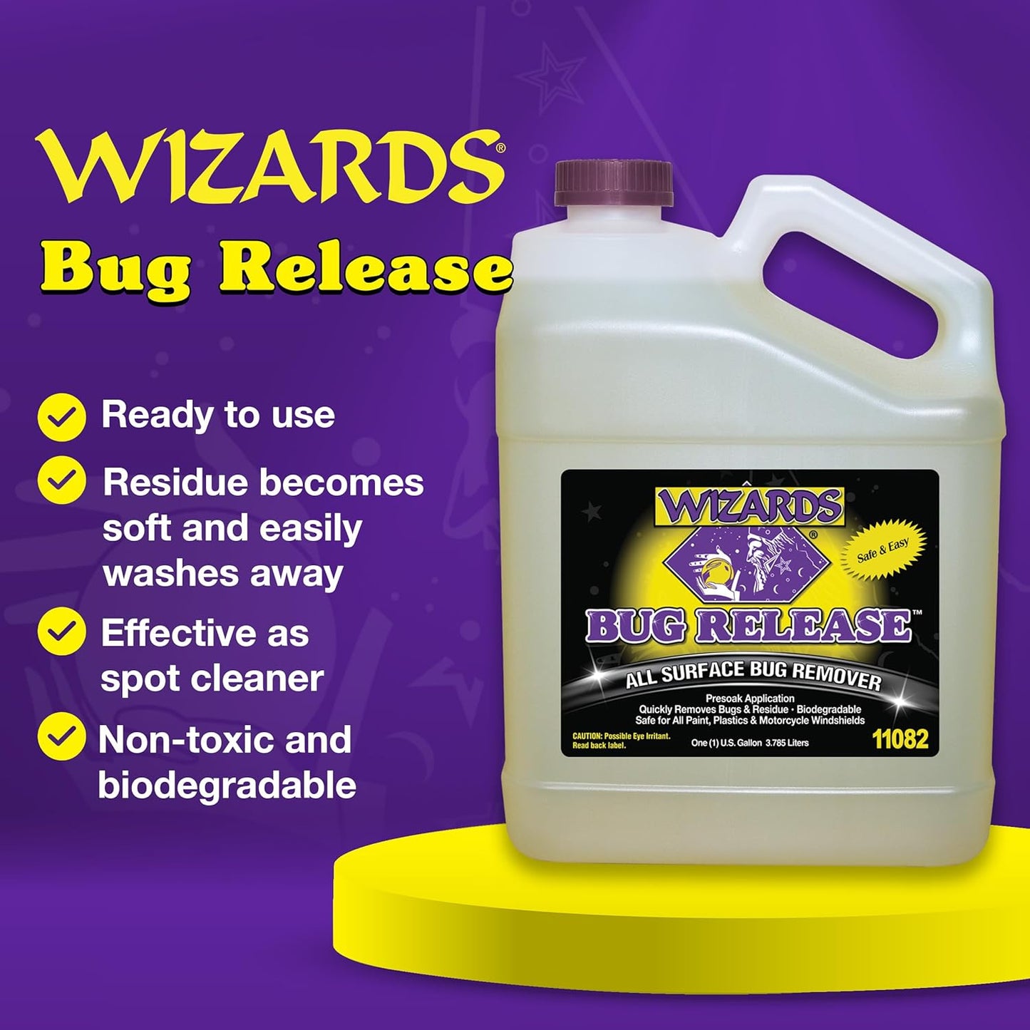 Wizards Bug Release - All Surface Bug Remover and Wash for All Vehicles - Softens and Neutralizes Acidic Bug Protein - Doubles as Spot Cleaner and Pre-Soak Car Cleaner - 22 Fl Oz