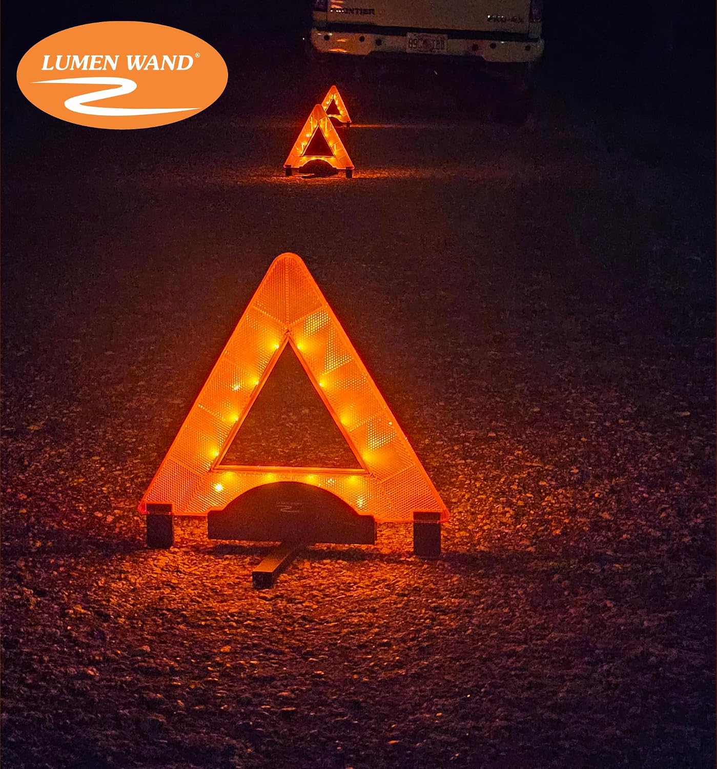 Lumen Wand Reflective Warning Triangle with LED Lights for Road Safety Metal Base | Internal LED with External Reflectors Emergency Triangle for Car Breakdowns