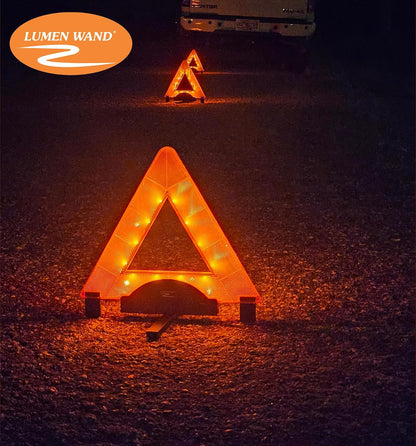 Lumen Wand Reflective Warning Triangle with LED Lights for Road Safety Metal Base | Internal LED with External Reflectors Emergency Triangle for Car Breakdowns