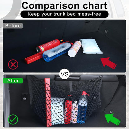 Amiss Cargo Net Stretchable, Car Exterior Accessories, Adjustable Elastic Trunk Storage Net with Hook for SUVs, Cars and Trucks (35.4x15.8 Inch)