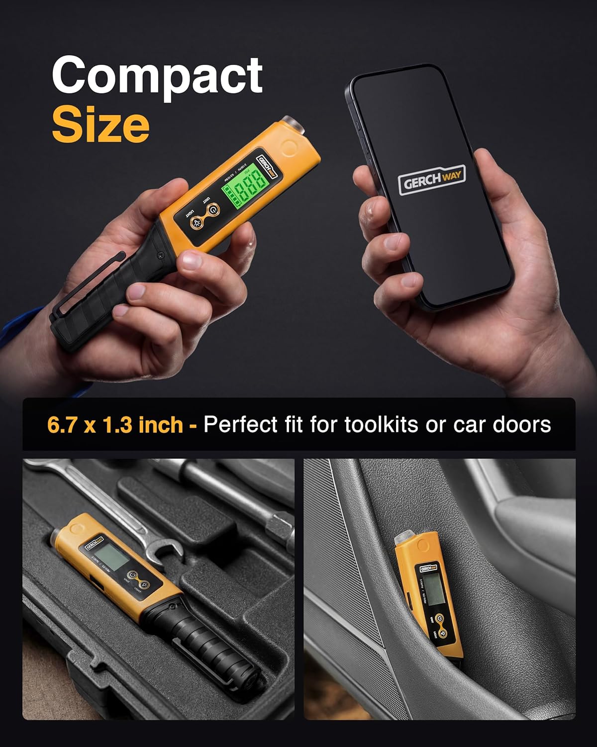 2-in-1 Digital Tire Pressure Gauge with Magnetic LED Work Light, USB Rechargeable, Lab Tested Air Gauge, 150 PSI