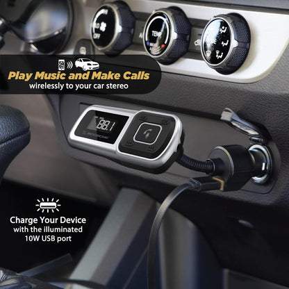 Scosche BTFM9 FM Bluetooth Transmitter Car, Dual 12W USB-C and USB-A Charging Ports, Fast Type C Car Charger, Wireless Radio Bluetooth Adapter, Hands-Free Kit for Calls, Siri and Google Assistant