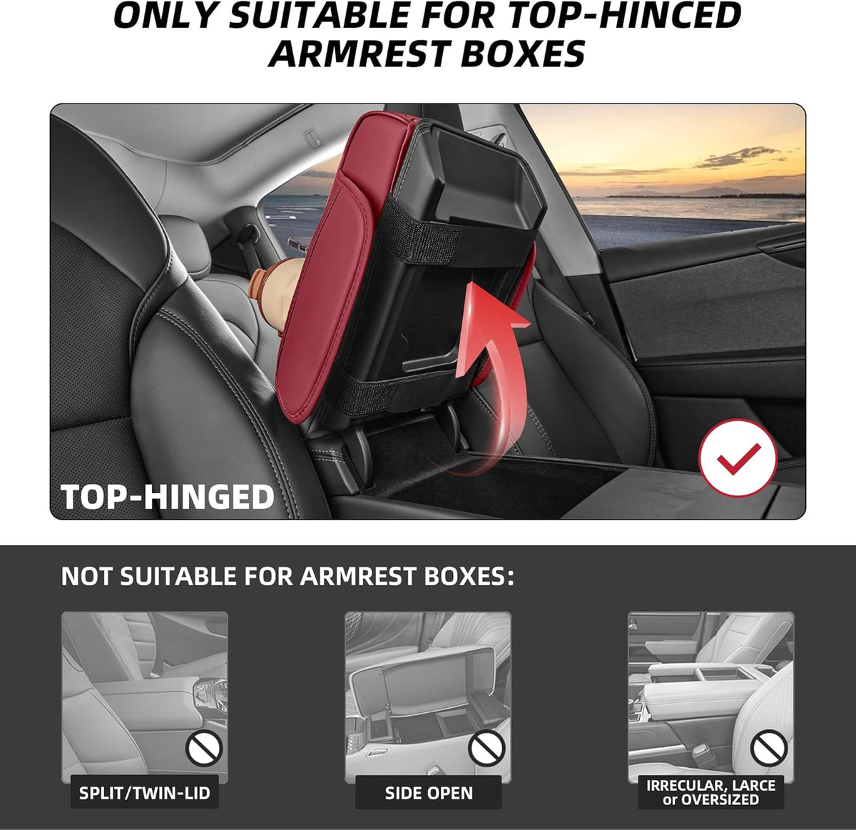 5 in 1 Car Center Console Cover, Armrest Pad with 2 Storage Pockets, Cup Holder, Tissue Slot, Phone Holder, Nappa Leather Memory Foam Car Accessories for SUV Sedan Truck (Black)