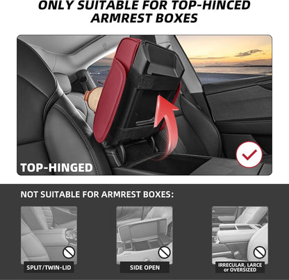 5 in 1 Car Center Console Cover, Armrest Pad with 2 Storage Pockets, Cup Holder, Tissue Slot, Phone Holder, Nappa Leather Memory Foam Car Accessories for SUV Sedan Truck (Black)
