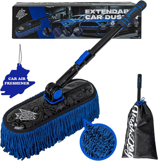 Flash Dog Car Duster Exterior with Car Duster Interior Wax Cotton Hair Scratch Free Cleaning for Cars, SUVs, Trucks | Waterless Dust Remover & Detailing Brushes Set with Storage