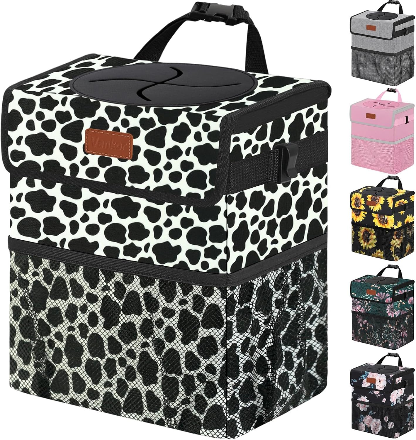 Vankor Car Trash Can Bin with Lid Hanging for Back Seat, Car Accessories for Women Men Leak Proof Automotive Garbage Cans Leakproof Vehicle Trash Can for Truck SUV Black