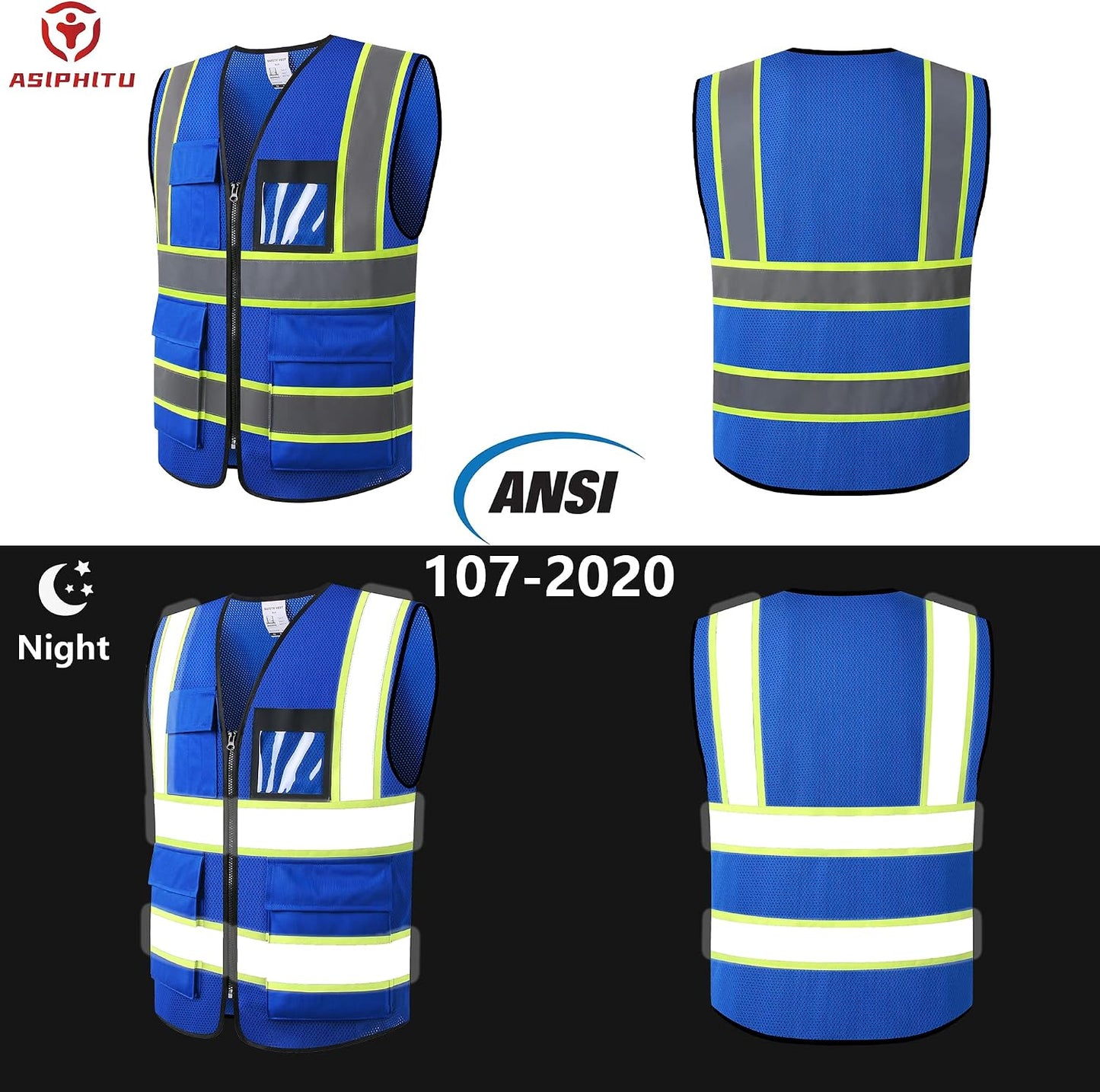 Reflective High Visibility Safety Vest for Men Women with Pockets Zipper Front Meets ANSI/ISEA Standards