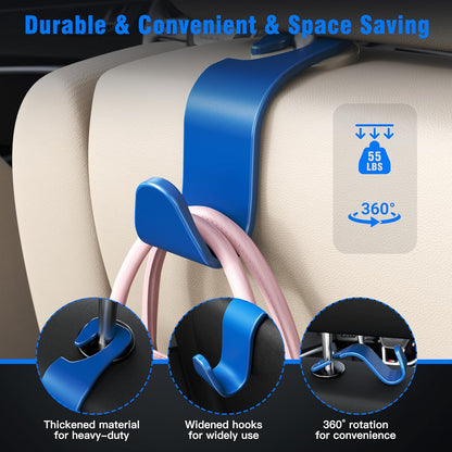 Amooca 4-Pack Car Headrest Hooks Vehicle Storage Organizer for Purses Handbags Groceries Backpack Coats –Holds 55lbs 360° Rotating Black