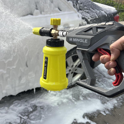 M MINGLE High Pressure Washer Gun with Foam Cannon, Foam Cannon Dual Connector Accessory, Car Wash Foam Gun Kit 1/4 Inch Quick Connector, 5 Pressure Washer Nozzle Tips