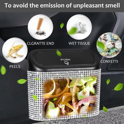 Accmor Car Trash Can with Lid, Leakproof Vehicle Garbage Organizer Holder Bin with 60 Pcs Trash Bags, Mini Auto Dustbin Interior Accessories Storage Container for SUV, Office, Home