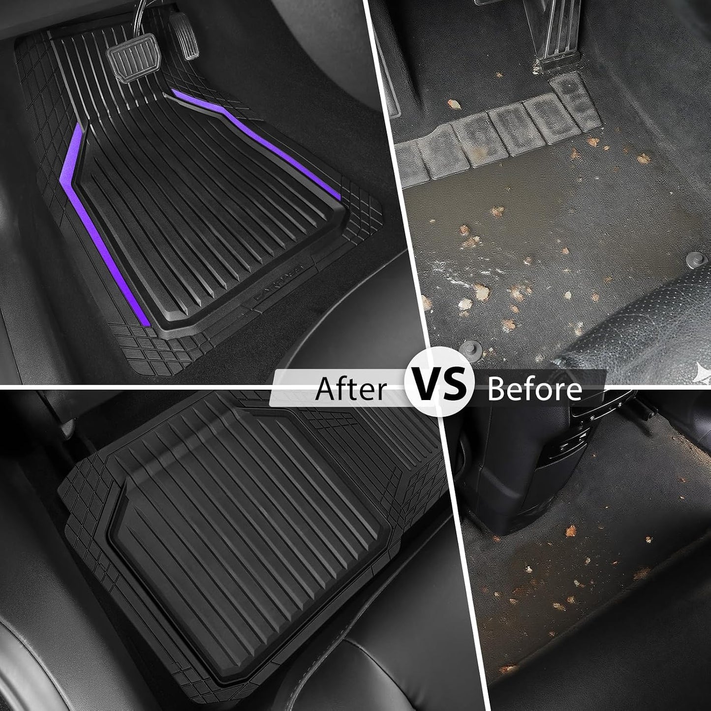CAR PASS Heavy Duty Rubber Floor Mats for Car, Waterproof Liner Deep Dish Car Mats Full Sets, Universal Trim to Fit for SUV Truck Sedans Vans, All Weather Automotive Floor Mats 3pcs, Solid Black