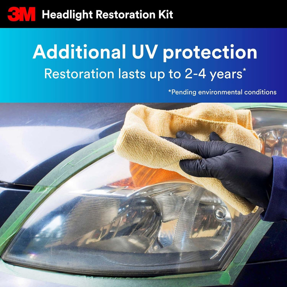 3M Ultra Headlight Restoration Kit, Contains Masking Tape, Light Sanding Discs, Wax Protectant and More, Use on Plastic Lenses Headlights, Taillights and More, Easy Heavy-Duty Restoration (39195)