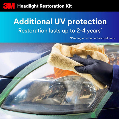 3M Ultra Headlight Restoration Kit, Contains Masking Tape, Light Sanding Discs, Wax Protectant and More, Use on Plastic Lenses Headlights, Taillights and More, Easy Heavy-Duty Restoration (39195)
