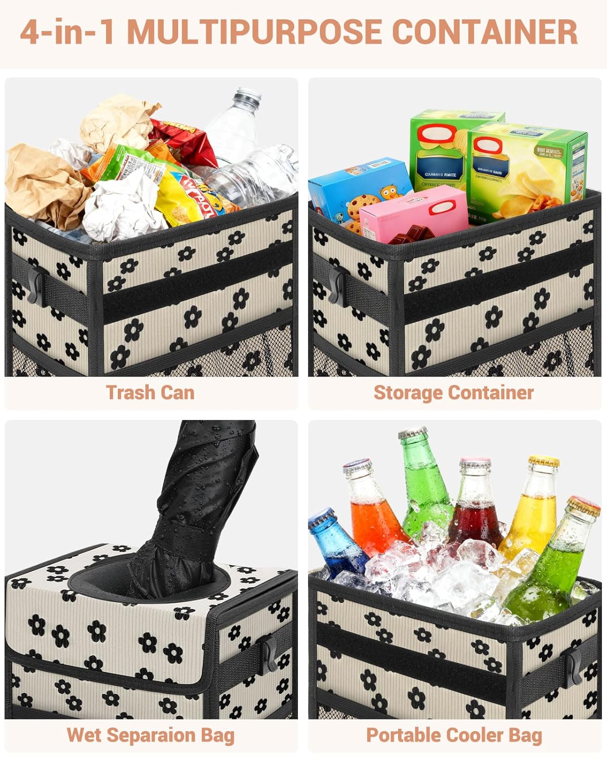 Capolo Car Trash Can with Lid, Leakproof Car Trash Bag Hanging Waterproof Automotive Garbage Can with Storage Pockets Mini Vehicle Trash Bin for Back/Front Seat(Black,2.5 Gallon)