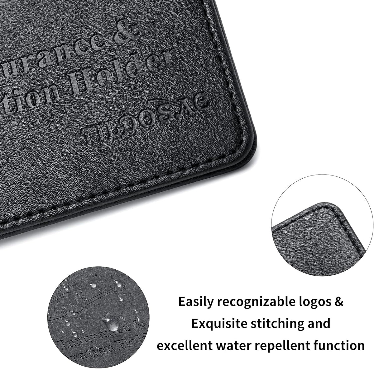 TILDOSAC Leather Car Registration and Insurance Card Holder, Car Document Holder for Cards License with Magnetic Shut (Black, large)
