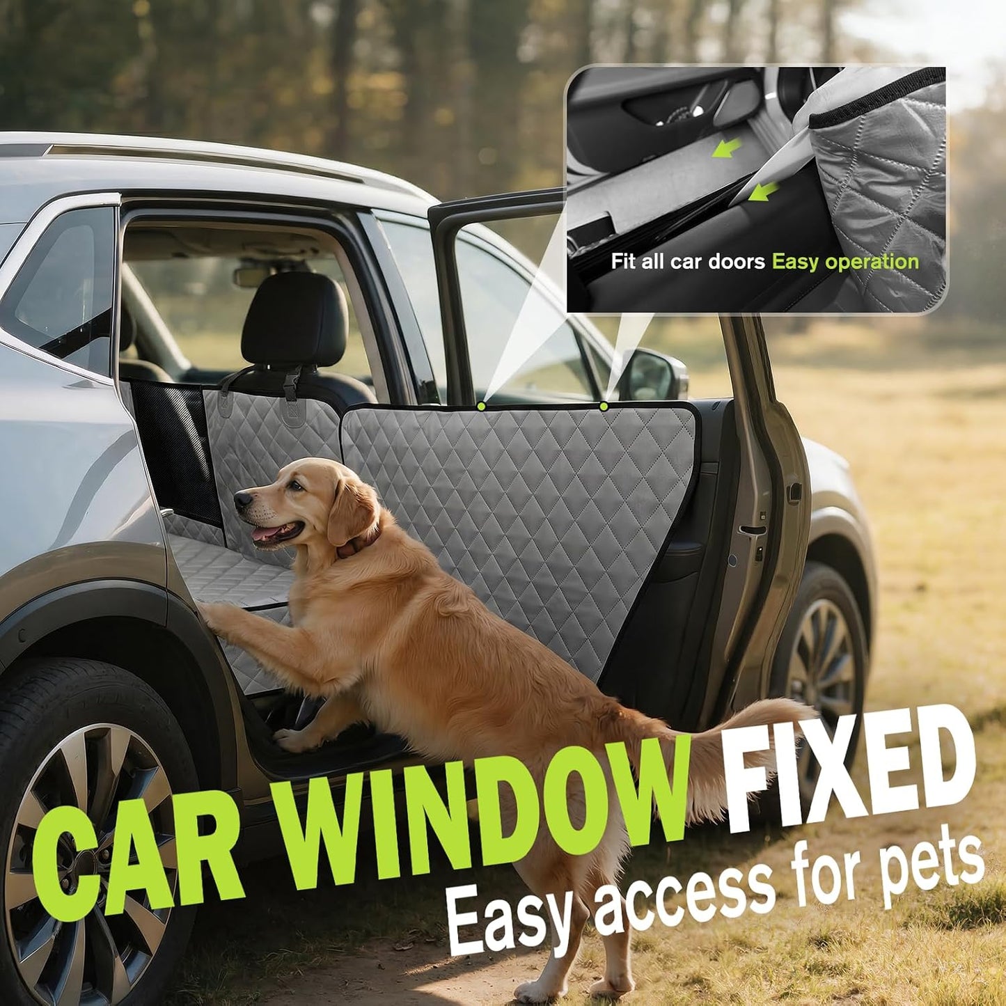 Dog Car Seat Cover for Back Seat, Waterproof Leather Fabric Back Seat Extender for dogs 52.4 * 24.4in, Foldable in The Car, Hard PVC Panels Bottom Support to 330 lbs, for Cars/Mid-Size SUV/Small Truck
