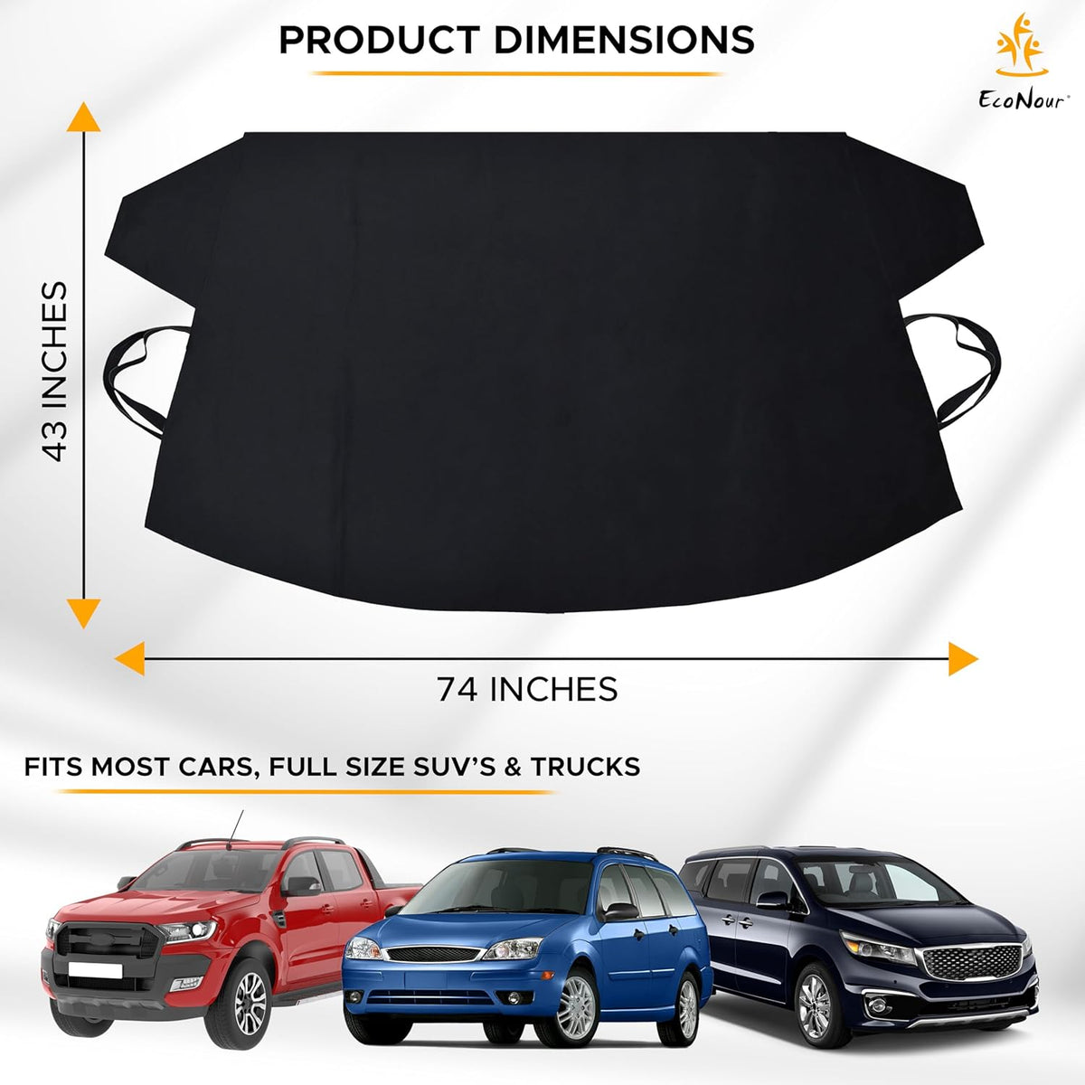 EcoNour Windshield Cover for Ice and Snow - Universal Fit for Car, SUV, Truck, Heavy Duty 600D Oxford Fabric Frost Protector for Ice & Sleet, Includes Anti-Theft Straps, Medium (69"x42")