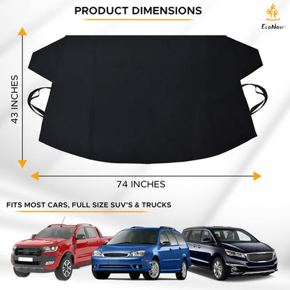 EcoNour Windshield Cover for Ice and Snow - Universal Fit for Car, SUV, Truck, Heavy Duty 600D Oxford Fabric Frost Protector for Ice & Sleet, Includes Anti-Theft Straps, Medium (69"x42")