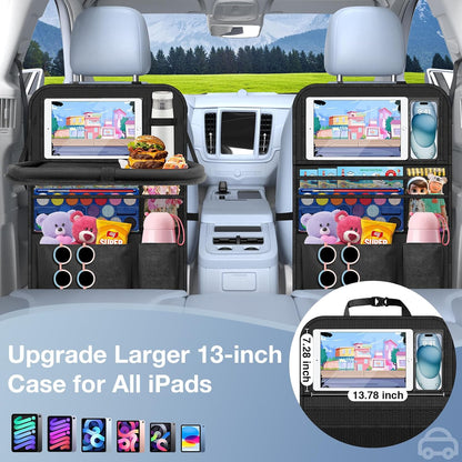 Car Backseat Organizer with table Tray(1Pack) 9 Storage Pockets Backseat Car Organizer with Tablet Holder, Back seat Organizer for Kids Road Trip Essentials Travel