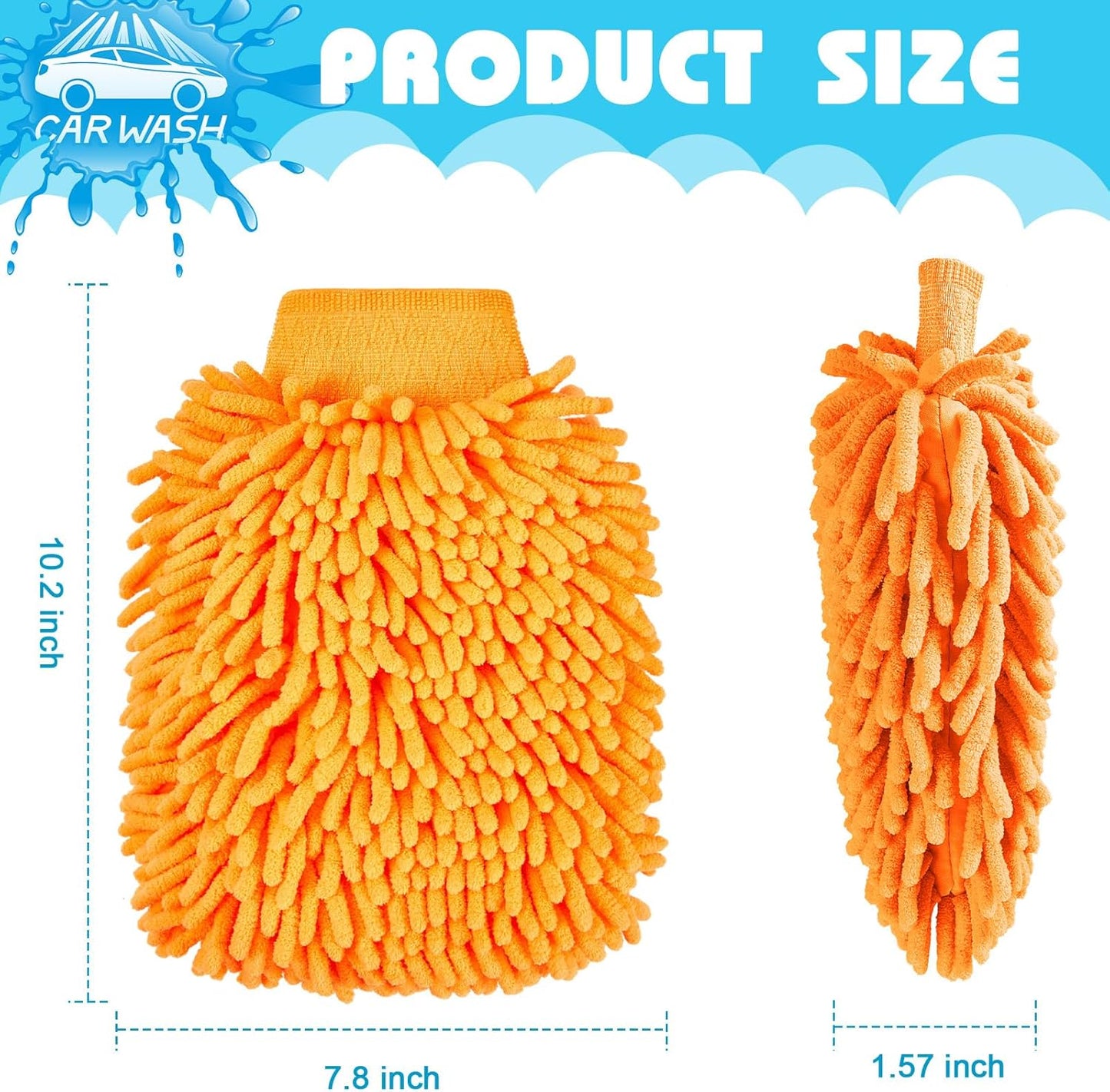 Toulite 16 Pcs Car Wash Mitt Chenille Microfiber Wash Mitt Double Sided Glove Cleaning Drying Mitts (7.48 x 10.24 Inch,Royal Blue,Green)