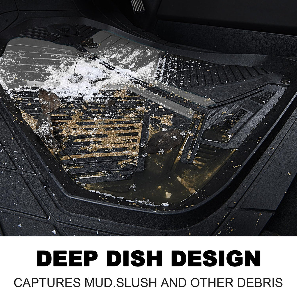 CAR PASS Heavy Duty Rubber Car Mats with Cargo Liner, Deep-Dish Car Floor Mats and Trunk Mat All Weather, Universal Trim-to-Fit for SUVs Trucks Sedans, Waterproof Anti-Slip, Trimmable V12 Black