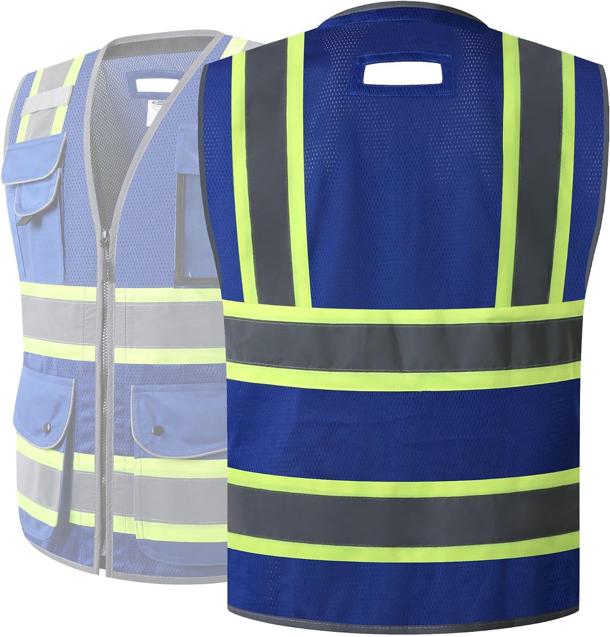 JKSafety 9 Pockets Class 2 High Visibility Zipper Front Safety Vest With Reflective Strips,Meets ANSI/ISEA Standard (Large, 150-Yellow) - Colors A