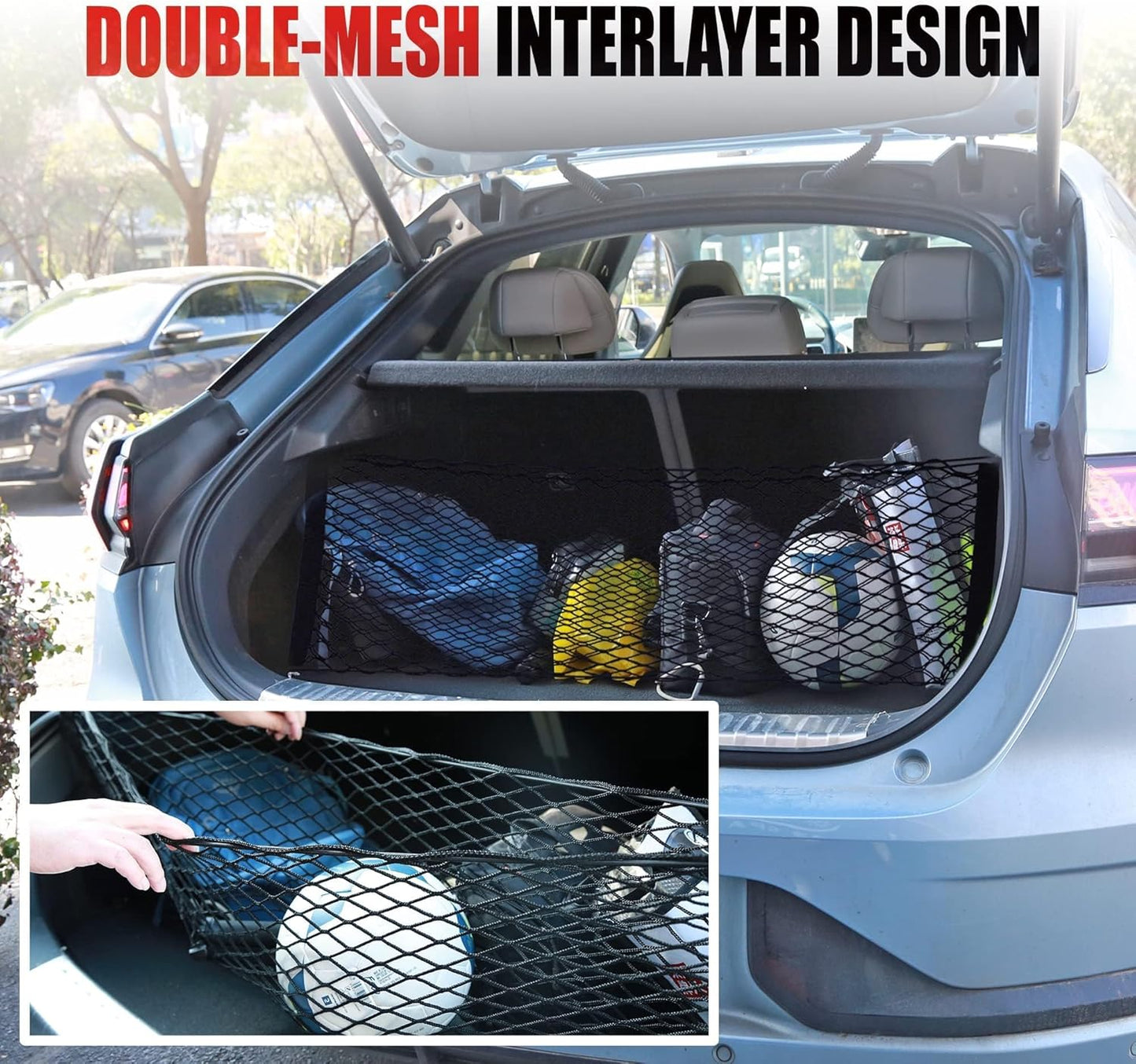 AWELCRAFT Car Rear Cargo Net, Adjustable Elastic Storage Organizer Net, Trunk Cargo Storage Net, Universal Fit for Car, Vehicle, SUV