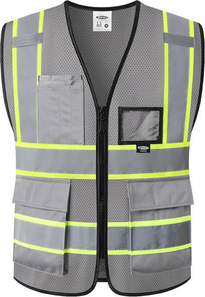 JKSafety Safety Vest for men women Hi Vis Reflective Vest with Pockets and Zipper High Visibility Meet ANSI Standard（BX320