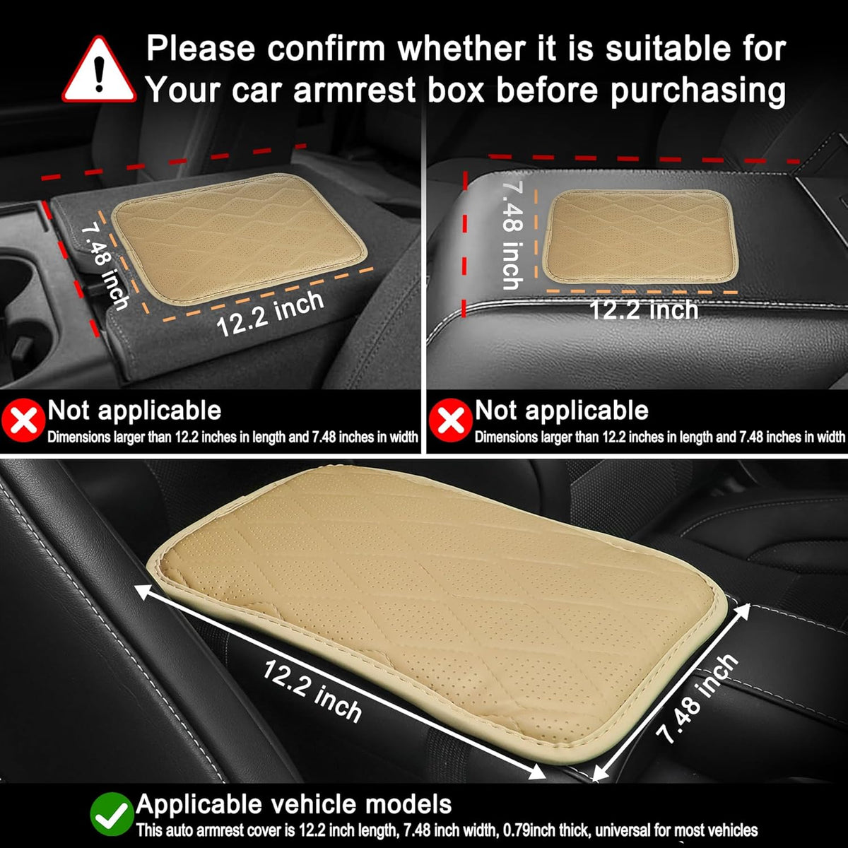 Amiss Car Center Console Cover, Upgraded Leather Car Armrest Cushion with 2 Storage Pockets, Universal Waterproof Cushion Pad, Non-Slip Car Interior Accessories, Fits Most Sedans SUVs Trucks (Black)