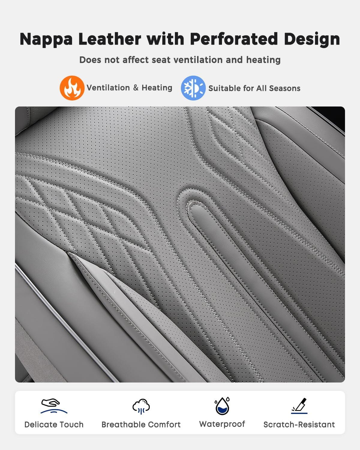 Huidasource Coffee Seat Covers Full Set, Universal Fit for Most Cars Trucks SUV, Full Coverage Leather Seat Cover, Airbag, Cupholder Compatible, Velcro Adjustable, Heaating/Cooling Function Retain