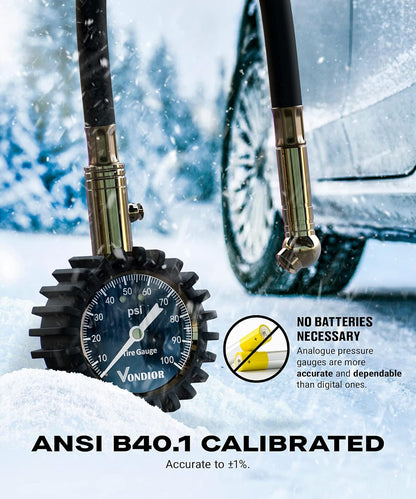 Tire Pressure Gauge - (0-60 PSI) Heavy Duty, Certified ANSI Accurate with Large 2 Inch Easy to Read Glow Dial, Low - High Air Pressure Gauge. Tire Gauge for Car and Trucks Tires by Vondior