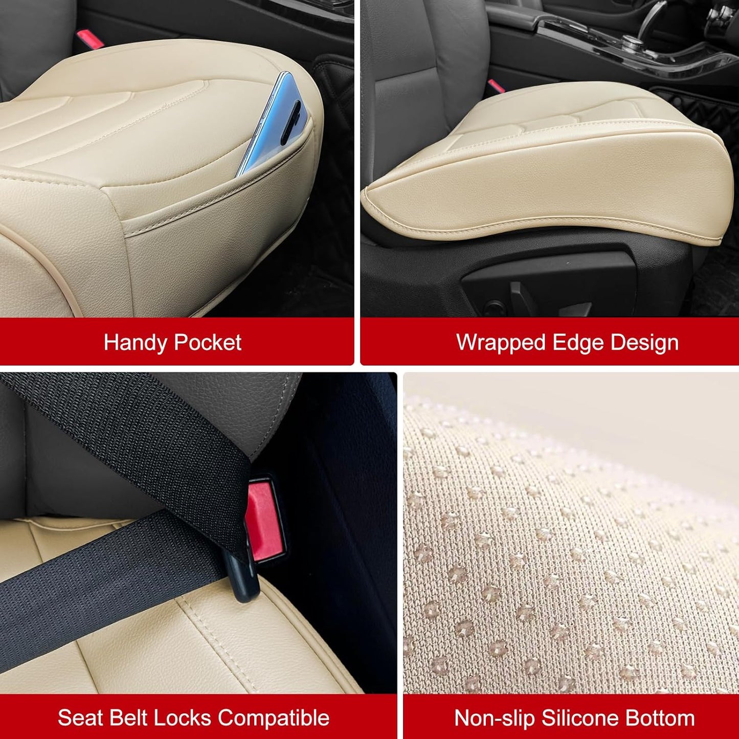 BOPUOVRE Car Seat Cover for Luxury & Comfort - PU Leather, Anti-Slip, Full Wrap Protection with Storage Pocket for Bottom Cushion - Universal Fit for 95% of Vehicles (Black,1 Piece)