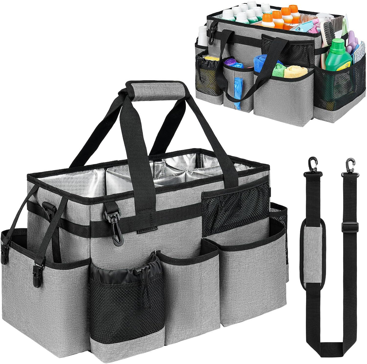 Cleaning Caddy Bag, Cleaning Supplies Organizer for Housekeepers, Housekeeping Caddy with Handle and Detachable Padded Cushion, Black