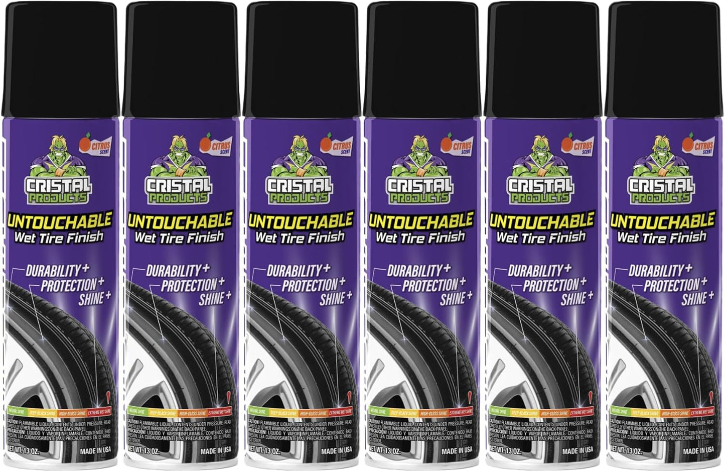 Cristal Products Untouchable Tire Shine Spray (1 Pack) – Citrus Scent, Wet Look Tire Shine, No Sling, Long Lasting Car Tire Shine, No Touch Application