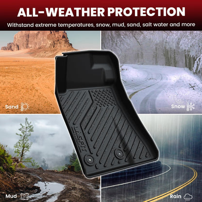 LASFIT Floor Mats for Ford F-150 2021-2026 | F150 Lightning 2022-2025 SuperCrew (Rear w/Fold Flat Storage) Carpet Floor All Weather Car Liners TPE Truck Mats - 1st and 2nd Row, 3pcs Black