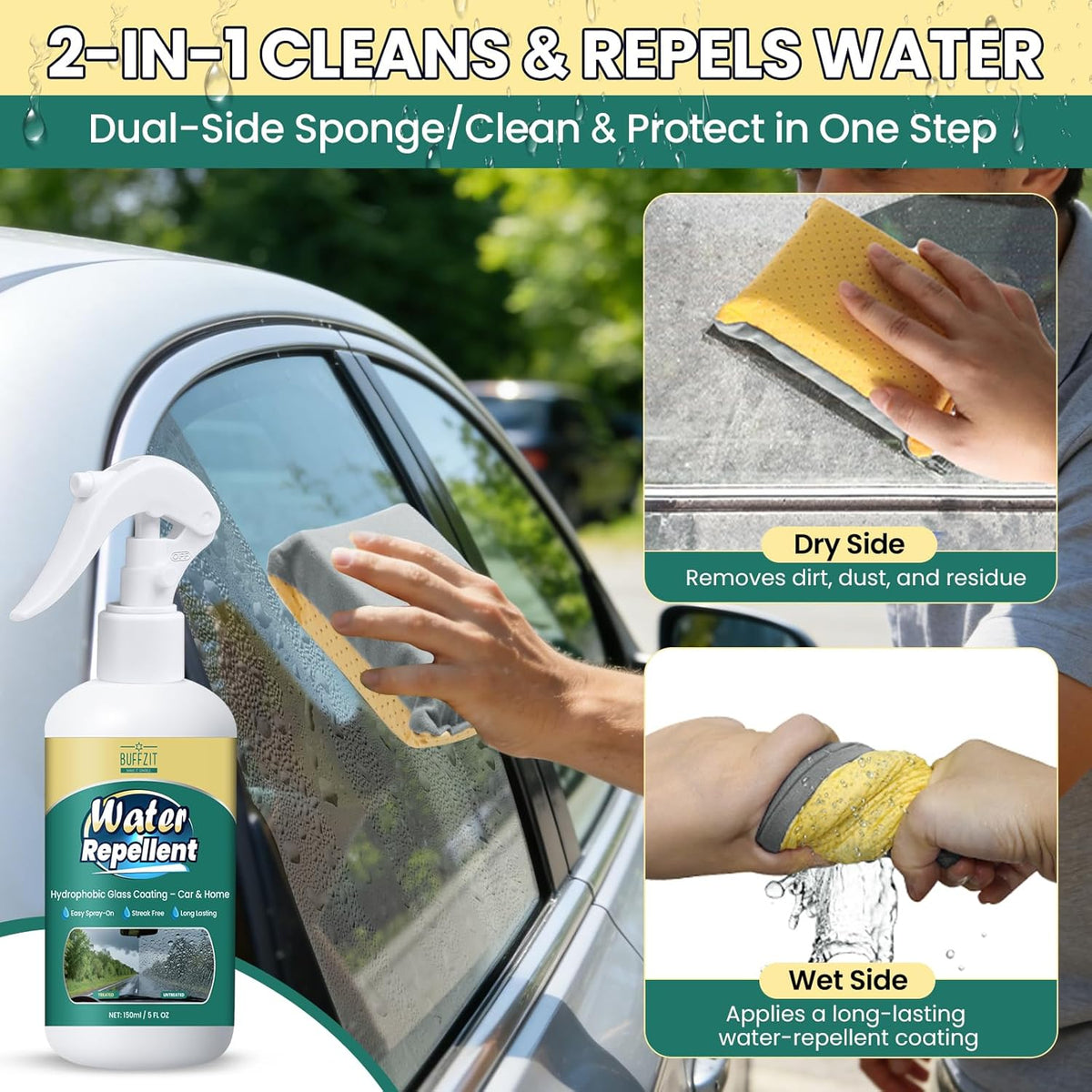 Glass Water Repellent Spray - Hydrophobic Rain Repellent for Car Windshield, Shower Doors, Windows & Mirrors - Long-Lasting Waterproof Treatment, Streak-Free Vision, Prevents