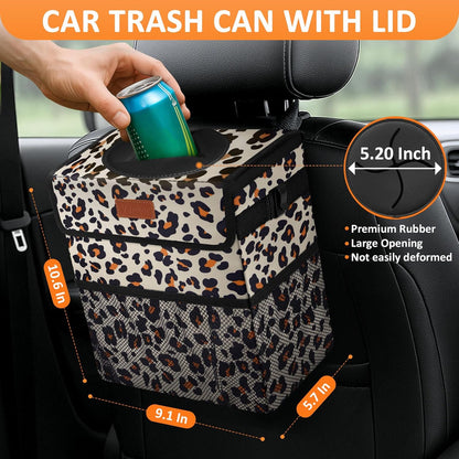 Vankor Car Trash Can Bin with Lid Hanging for Back Seat, Car Accessories for Women Men Leak Proof Automotive Garbage Cans Leakproof Vehicle Trash Can for Truck SUV Black
