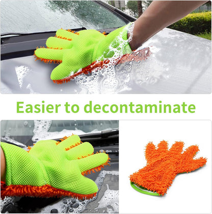 BokWin 2-Pack Car Wash Mitt Scratch Free, 5-Finger Microfiber Wash Mitts, Car Interior Exterior Cleaning Gloves, Auto Chenille Washing Sponge Kits for Cleaning Wheel Tight Spot
