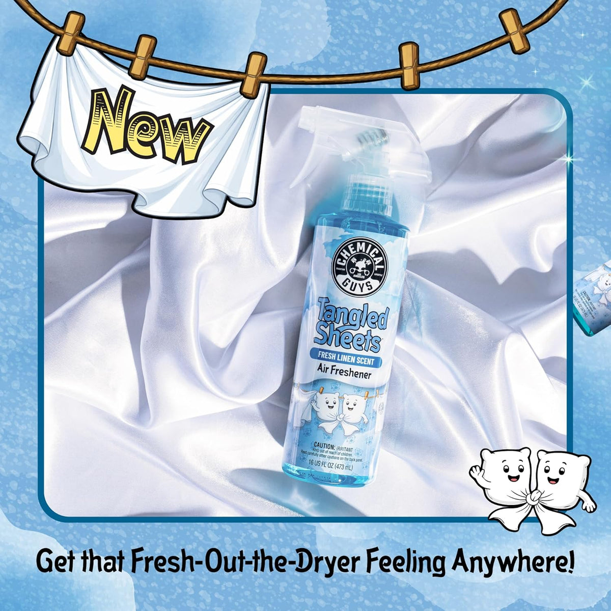 Chemical Guys Tangled Sheets Fresh Linen Scent Air Freshener Spray and Odor Eliminator, Clean Fabric Inspired Spray for Home, Office, Bathroom, Dorm, and Car Interior - 16 Fl Oz