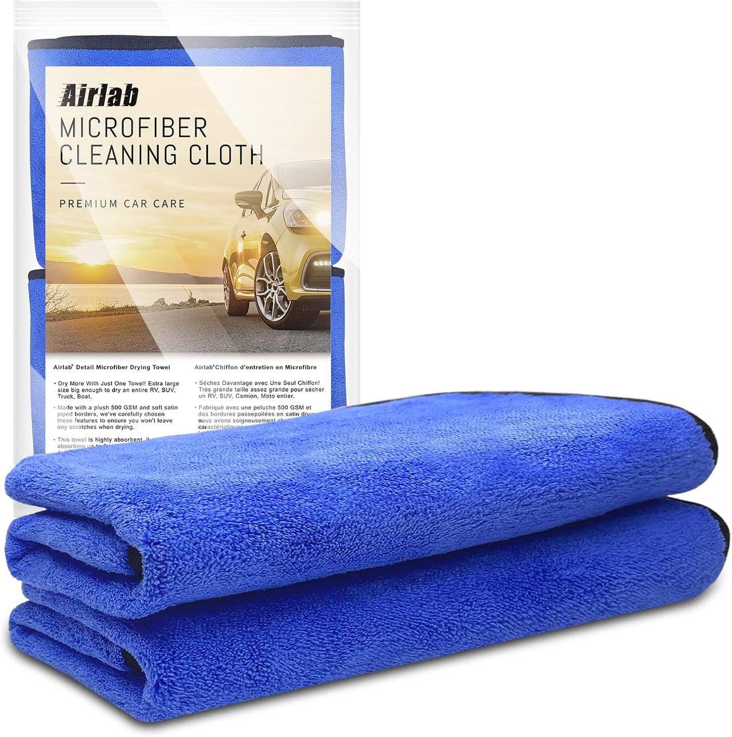 Airlab Microfiber Towels for Cars Wash Drying Thick Plush Cleaning Cloth Auto Detailing Super Absorbent for Interior & Exterior Lint Free, Streak Free, 16" X 16", 800 GSM, Pack of 4